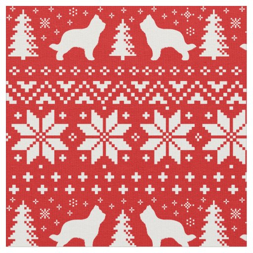 Briard Silhouettes Christmas Holiday Red and White Fabric