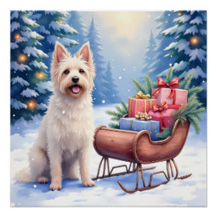 Briard Vintage Sleigh Winter Christmas Art Poster