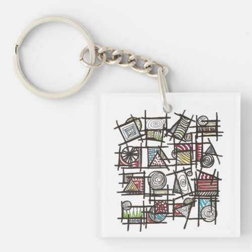Bric A Brac-Abstract Geometric Ink Doodle Art Keychain