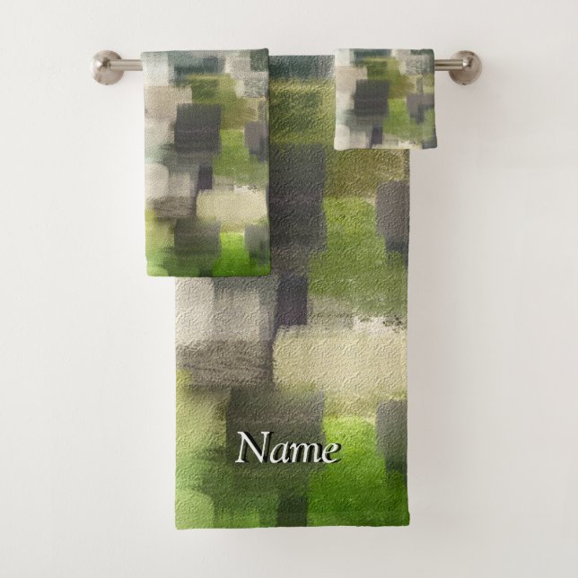 Brick Abstract Summer Green Bathroom Set (Insitu)