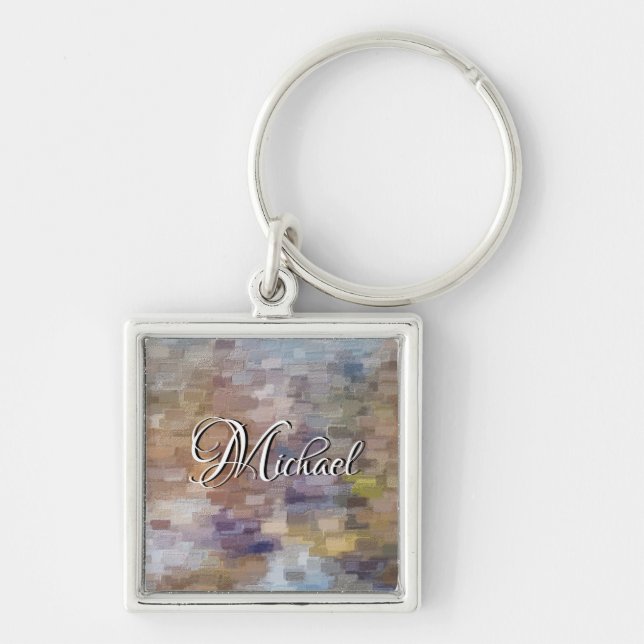 Brick Abstract Winter Fall Name Square Keychain (Front)