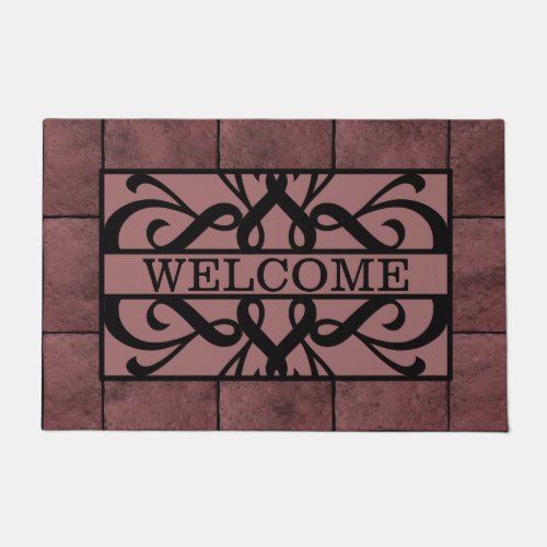  Brick Aged Red Black Filigree Welcome Doormat