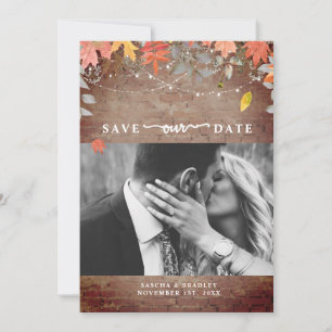 Brick Autumn Foliage Lights Photo Fall Wedding Save The Date