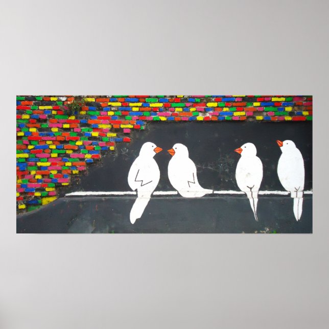 brick bird wall : graffiti wall poster (Front)