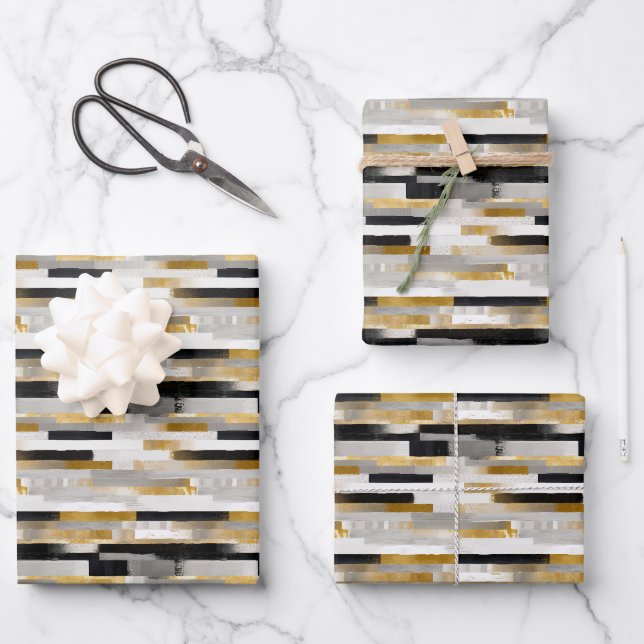 Brick Bond Brushstrokes Geometric Pattern Wrapping Paper Sheets (Front)