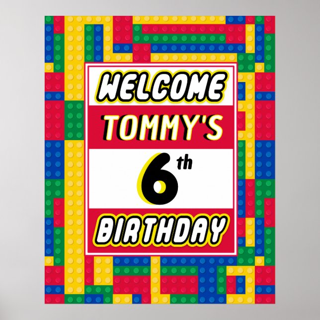 Brick Builder Customizable Birthday Party Welcome  Poster (Front)