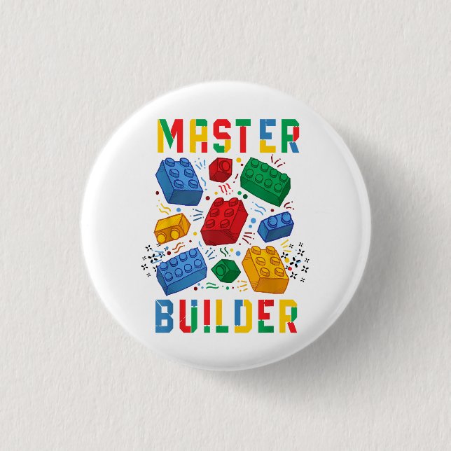 Brick Builder Funny Blocks Building Master Builder Button (Front)