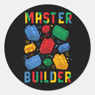 Brick Builder Funny Blocks Building Master Builder Classic Round Sticker