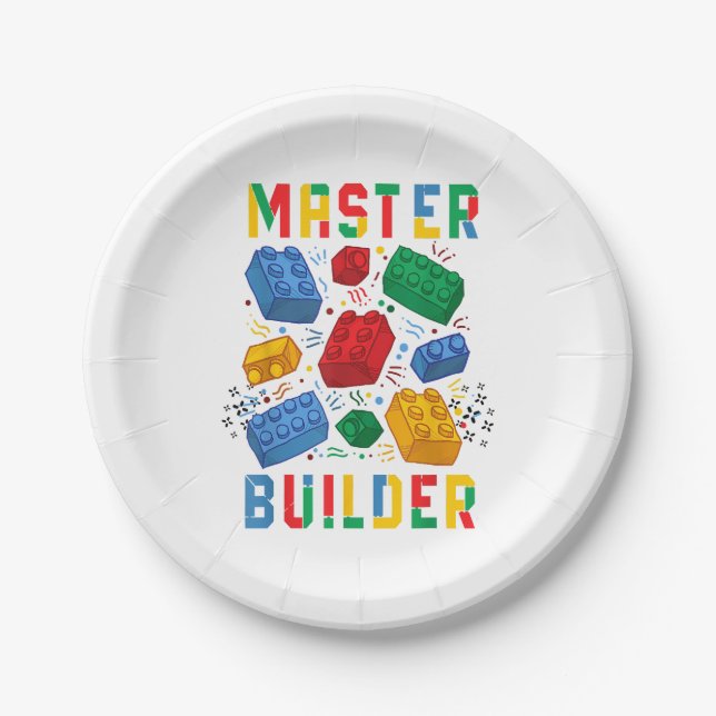 Brick Builder Funny Blocks Building Master Builder Paper Plates (Front)