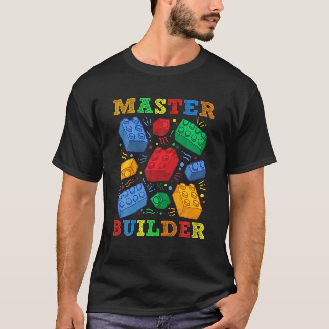 Brick Builder Funny Blocks Master Builder Gift For T-Shirt (Front)