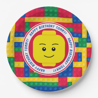 Brick Builder Man Customizable Birthday Paper Plates