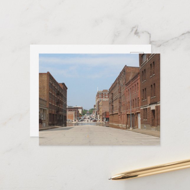 Brick Buildings flooded streets Burlington, Iowa Postcard (Front/Back In Situ)
