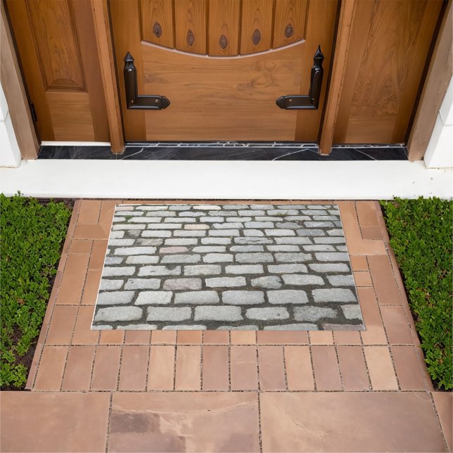 Brick Cobblestone Street Pathway Nature Photograph Doormat (Outdoor)