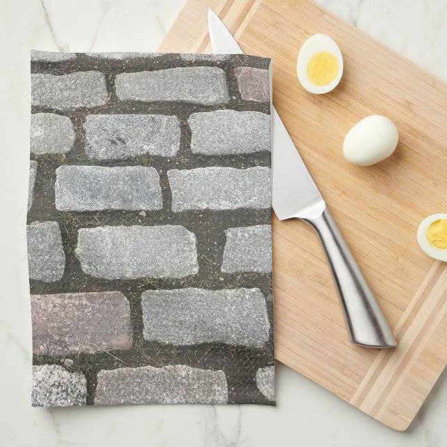 Brick Cobblestone Street Pathway Nature Photograph Kitchen Towel (Quarter Fold)