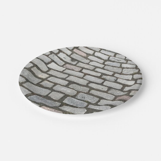 Brick Cobblestone Street Pathway Nature Photograph Paper Plates (Angled)