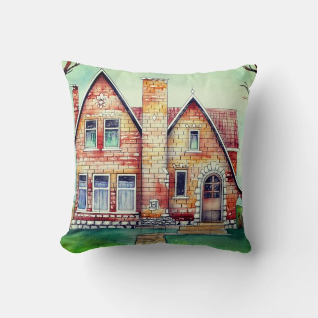 Brick Home Throw Pillow (Front)