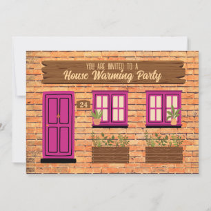 Brick House with Pink Door House Warming Party Invitation