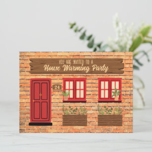 Brick House with Red Door House Warming Party Invitation