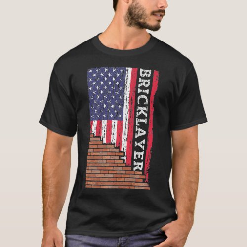Brick Mason Bricklayer Masonry Dad US Flag Gift T_Shirt