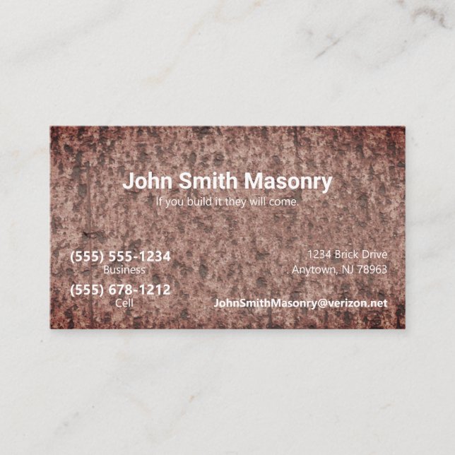 Brick Masonry Theme Custom Dual Contact Number  Business Card (Front)