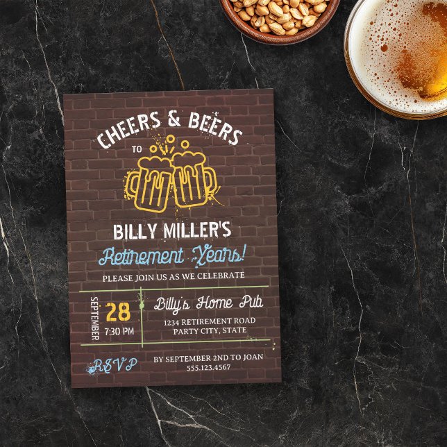 Brick Paint Spatter Cheers & Beers Retirement Invitation (Creator Uploaded)