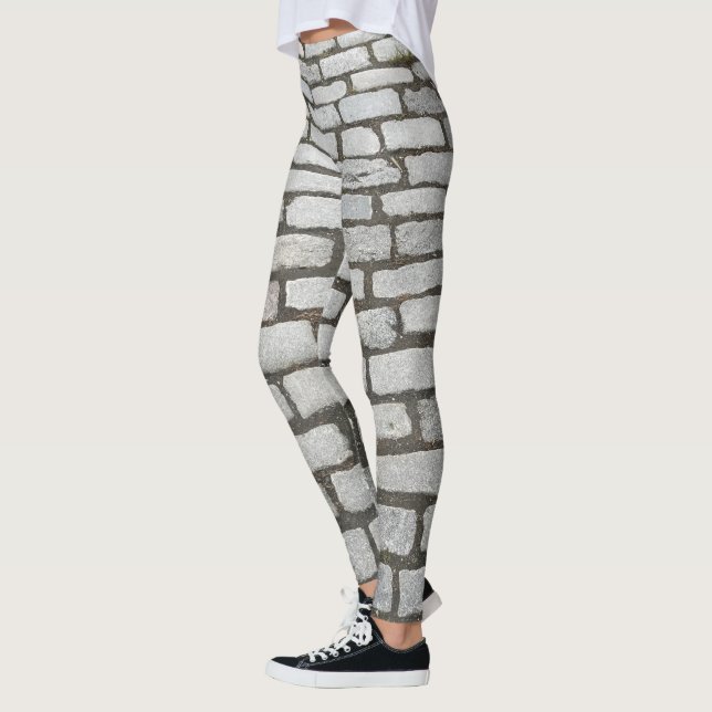 Brick Pattern Cobblestone Street Pathway Sidewalk Leggings (Left)