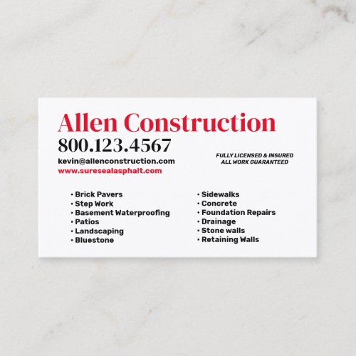 Brick Pavers Driveway  Patios Business Card