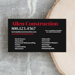 Brick Pavers Driveway & Patios Business Card