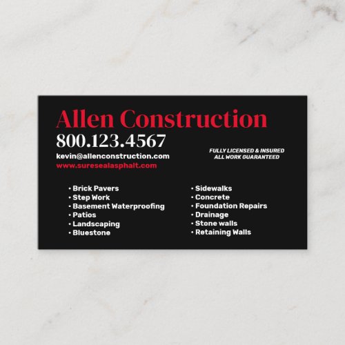 Brick Pavers Driveway  Patios Business Card