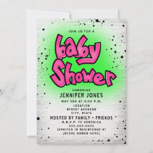 Brick Pink Green Graffiti 90s Hip Hop Baby Shower Invitation