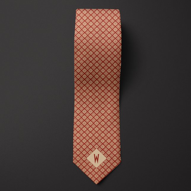 Brick Red and Sand Aztec-Inspired Pattern Neck Tie (Creator Uploaded)