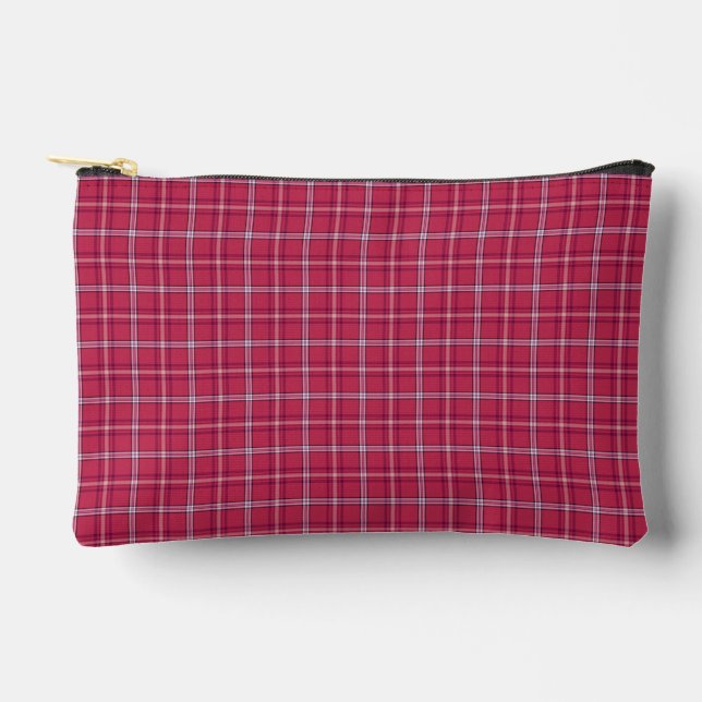 Brick Red and Soft Peach Plaid Accessory Pouch (Front)