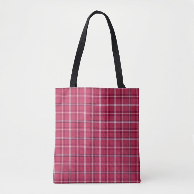 Brick Red and Soft Peach Plaid Tote Bag (Front)