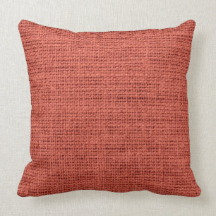 Brick Red Burlap Linen Rustic Jute Throw Pillow