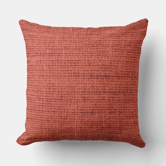 Brick Red Burlap Linen Rustic Jute Throw Pillow (Front)
