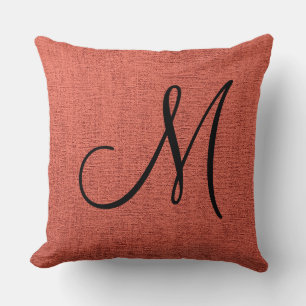 Brick Red Canvas Look Monogram Throw Pillow