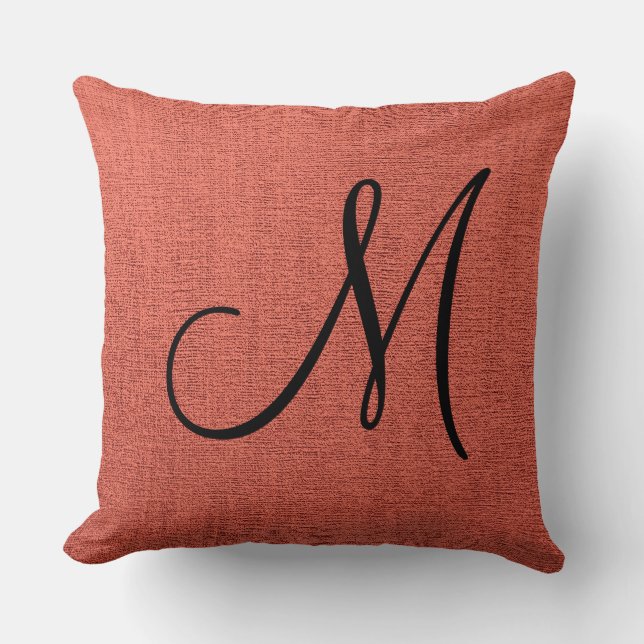 Brick Red Canvas Look Monogram Throw Pillow (Front)
