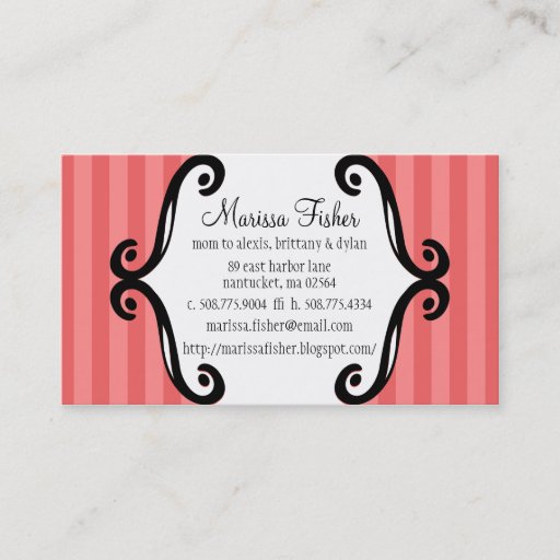 Customizable Brick Red Charming Striped Mommy Calling / Business Cards