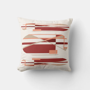 Brick Red Coral Beige Off-White Modernistic Design Throw Pillow
