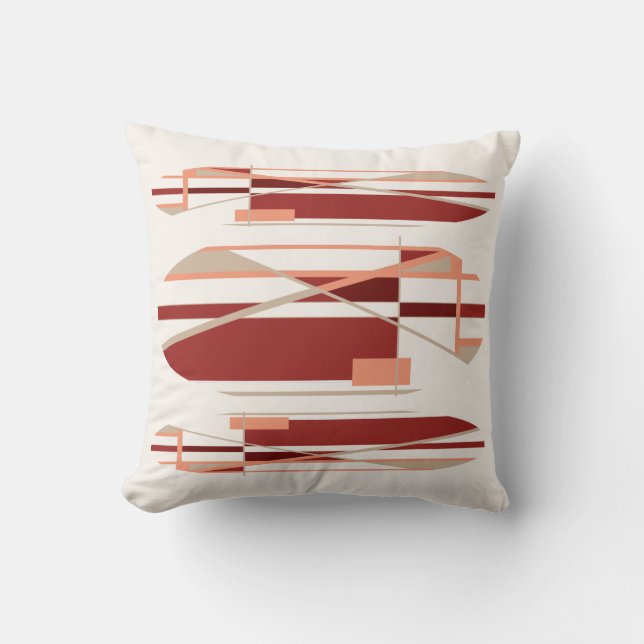 Brick Red Coral Beige Off-White Modernistic Design Throw Pillow (Front)
