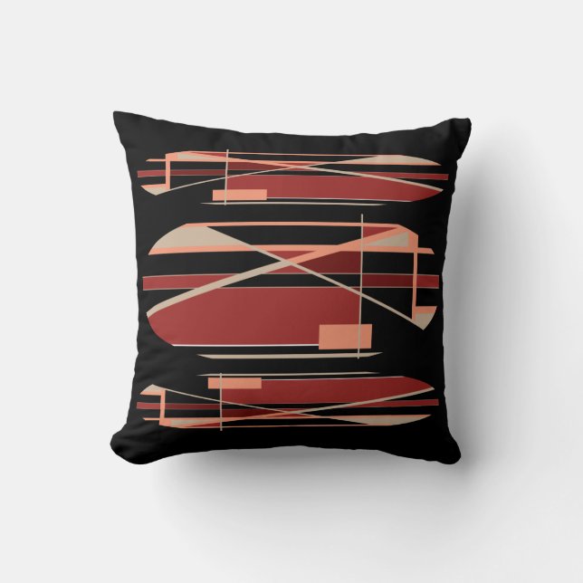 Brick Red Coral Beige on Black Modernistic Design Throw Pillow (Front)