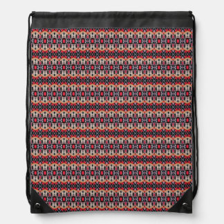 Brick red, cream and black feathered pattern drawstring bag