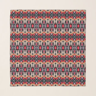 Brick red, cream and black feathered pattern scarf