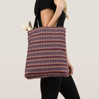Brick red, cream and black feathered pattern tote bag
