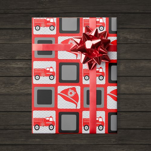 Brick Red Firefighter Party Wrapping Paper