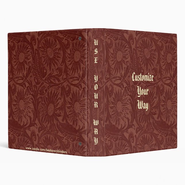Brick Red Floral Tool Leather Print Avery Binder (Background)