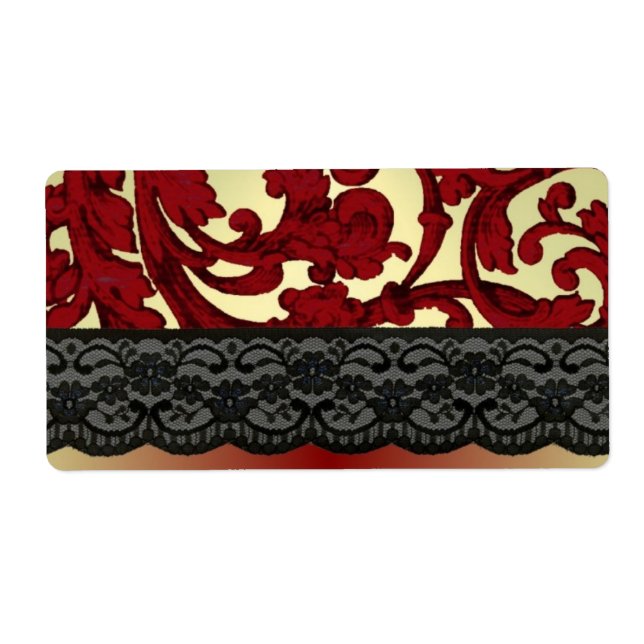 Brick red & gold damask label (Front)