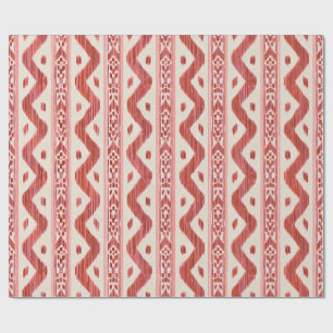 Brick Red Ikat, Woven Stripe on Cream Wrapping Paper