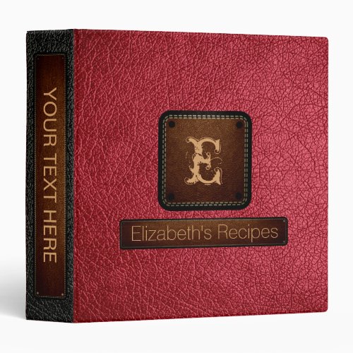 Brick Red Leather Elegant Monogram 3 Ring Binder