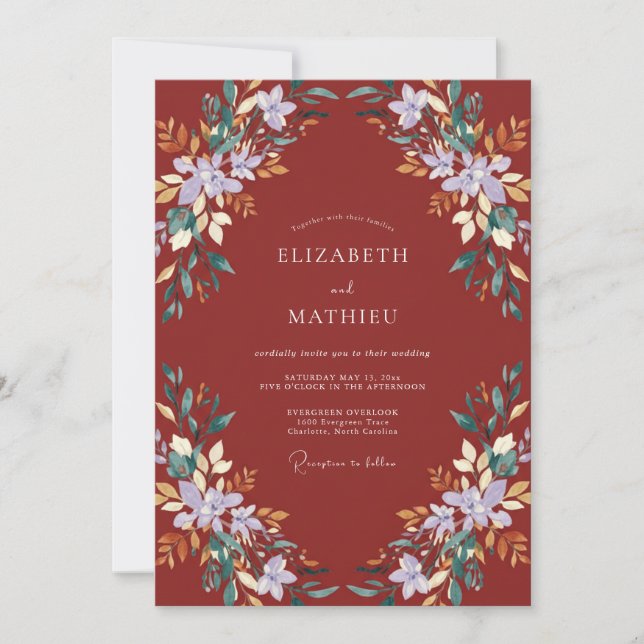 Brick Red Lilac Painted Wedding Invitation (Front)